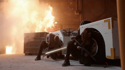 Rodriguez takes cover from a rogue 