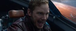 Starlord laughing in the cockpit