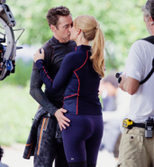 Robert Downey Jr. and Gwyneth Paltrow on the set of Avengers 4 kiss