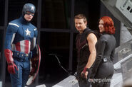 Captain America with Hawkeye and Black Widow Behind the Scenes