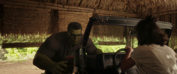 Hulk holds Jeep