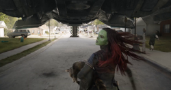 Gamora carrying Rocket