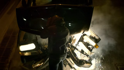 Luke stops car