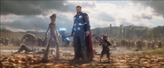 Thor llega a Wakanda con Rocket y Groot.