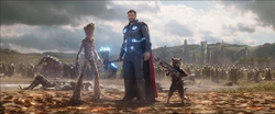 Thor Groot y Rocket en Wakanda