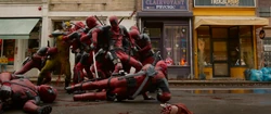 Deadpool and Wolverine battle the Deadpools