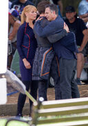 Robert Downey Jr. and Mark Ruffalo hug on the set of Avengers 4
