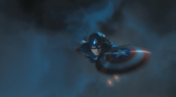 Capitan America saltando del Quinjet