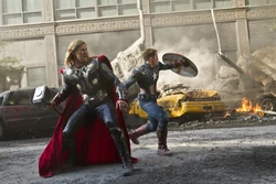 Captain America and  fighting together
