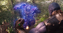 Thanos stops Hulkbuster (Space Stone)