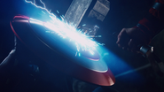 Captain America's Shield withstanding the Mjølnir's blow.