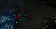 Spider-Man swinging in winter