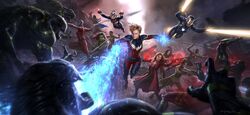 Nakia (fourth from left) fighting in the Battle of Earth