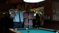 Nelson playing pool with  and 