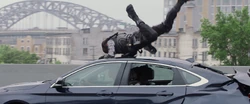 Winter Soldier flipping onto a moving car