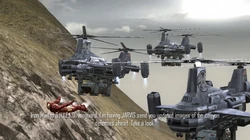 A team of  helicopters move toward 
