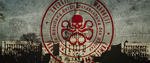 This symbol appeared in the archive accessed by the preserved mind of Dr. Arnim Zola. The center features the traditional HYDRA skull & tentacles, while the next circle of text written in German and in Blackletter font reads "HYDRA Department by appointment of the Führer". The text in the peripheral circle reads, from the top left and going clockwise: "Power. Truth. Determination. Strength."