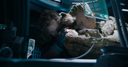 Quill, Rocket & Groot hug