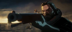 Gonzolo wielding his musket