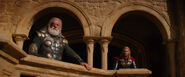 Odin and Thor on one of the balconies overlooking the training facilities for the Einherjar