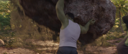 Hulk lifts boulder