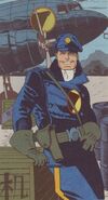 Blackhawk - Steve Rogers was an American Air Force pilot during World War II, and hijacked a Nazi ship full of nuclear bombs heading toward America in order to crash it into the Arctic Ocean, sacrificing himself to save his country. He was frozen in the cold water, and washed up on shore on a beach, where the Justice League found him. Due to being frozen in ice so long he never aged, and so he joins the League to continue fighting for his country.