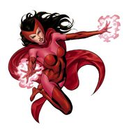 "Winds of Destiny... Change!" - Wanda Maximoff was the mutant daughter of Magneto and has been both a villain and a heroine, a terrorist and an avenger. She married the Vision and joined the team to protect Manhattan.