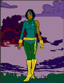 Danielle's original costume, as a member of the Champions.