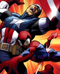 Spider-Man takes a bullet for Captain America.