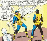 Angel's wings thawed out by Cyclops.