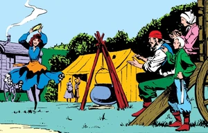 Enjoying a happy childhood with her caravan