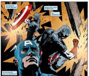 Rogers smashing wooden columns in anger in Captain America (Vol. 4) #12