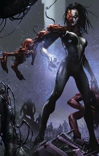 Frances Barrison (Earth-616) and Scorn (Symbiote) (Earth-616) from Carnage Vol 1 4 001