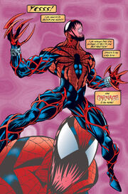 Ben Reilly (Earth-616) and Carnage (Symbiote) (Earth-616) from Amazing Spider-Man Vol 1 410 0001