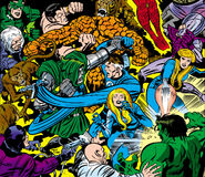 Fantastic Four (Earth-616) battle the Mad Thinker's android army from Fantastic Four Vol 1 100 001