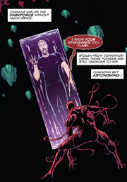 Carnage (Symbiote) (Earth-616) and Eugene Thompson (Earth-616) in the Dark Dimension