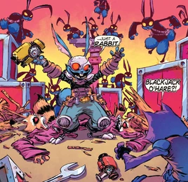 Black Bunny Brigade (Earth-616), Groot (Earth-616), and Rocket Raccoon (Earth-616) from Rocket Raccoon Vol 2 4 001