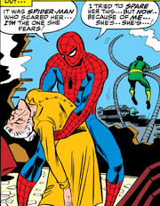 Peter Parker (Earth-616) Aunt May faints in Spider-Man's arms from Amazing Spider-Man Vol 1 54