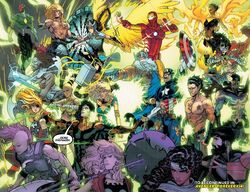 Avengers (Earth-616), Avengers (1,000,000 BC) (Earth-616), and Avengers (Quarry of Creation) from Avengers Vol 8 65 001