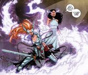 Aldrif Odinsdottir (Earth-616) and Sera (Earth-616) from Angela Queen of Hel Vol 1 2 001