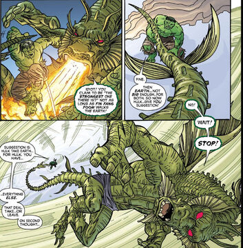 Fin Fang Foom (Earth-616) and Bruce Banner (Earth-616) from Hulk vs