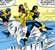 Jean Grey in Cyclops' arms.