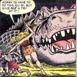 Lorna (Earth-616) and Thing (Creature) (Earth-616) from Lorna, the Jungle Girl Vol 1 22 001.jpg