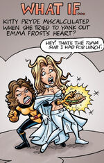 Kitty Pryde pushed a tuna sub from Emma Frost's stomach (Earth-42122)