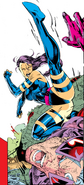 Performing her iconic flying kick against Magneto From X-Men (Vol. 2) #1