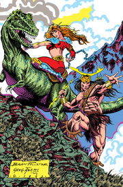 Karia (Earth-616), Thundra (Earth-715) and Arkon (Earth-616) from Avengers Vol 1 365 001