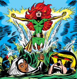 X-Men (Earth-616) and Phoenix Force (Earth-616) from X-Men Vol 1 101 cover