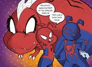 Pter Ptarker (Earth-66), Peter Porker (Earth-8311), and Piguel O'Malley (Earth-93726) from Spider-Ham A Pig in Time Vol 1 1 001