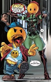 Howard Duckson (Earth-47920) and Beverly Switzler (Earth-616) from Spider-Man Back in Quack Vol 1 1 001