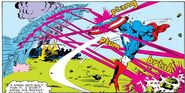 Rogers dodging Blue Streak's laser beams in Captain America #318